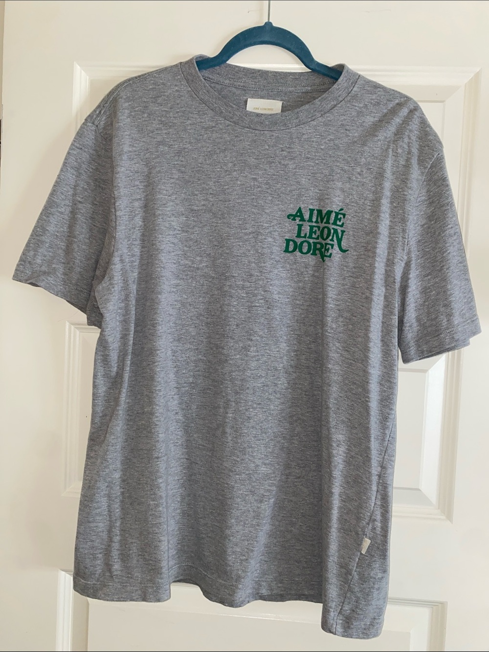 Aime Leon Dore Gray Tee with Green Chest Logo